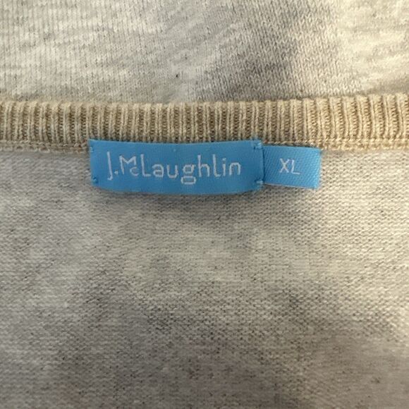 J McLaughlin Womens Contrast Sweater Size XL Beige Gray Cotton Modal Elbow Patch - Picture 7 of 8